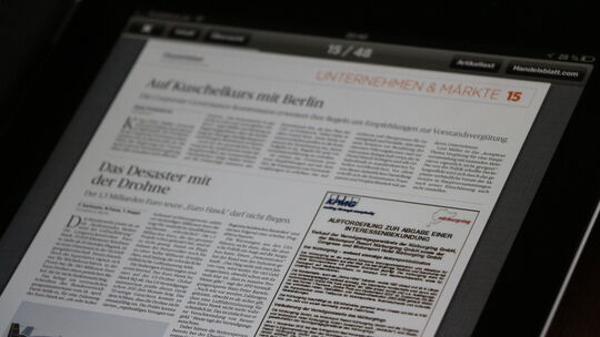 Es geht um den Nürburgring: So sieht die Anzeige im "Handelsblatt" aus