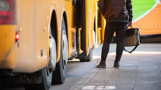 Fernbusse stehen am Straßenrand