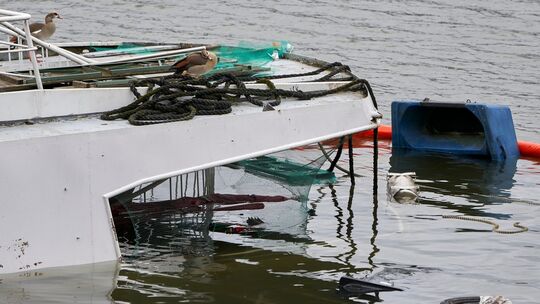 Fahrgastschiff mit Steigeranlage im Hafenbecken gesunken