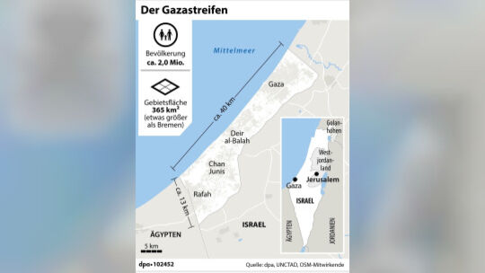 Grafik-Karte Nr. 102452, Hochformat 90 x 115 mm, Allgemeine Übersichtkarte: Gazastreifen (Wiederholung); Grafik: Grafik: R. Mühl Der Gazastreifen (08.10.2023)