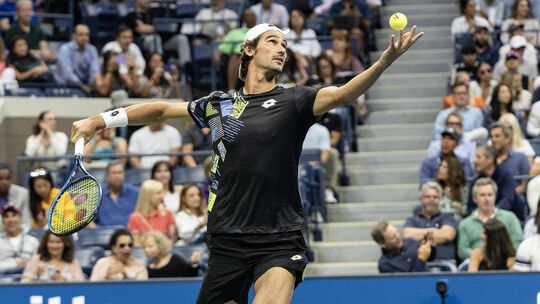 2023 US Open Championships Day 4 Lloyd Harris of South Africa returns ball during 2nd round against Carlos Alcaraz of Sp