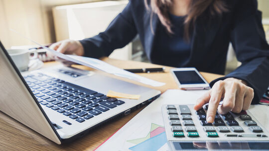 Businessman working on Desk office business financial accounting calculate
