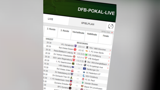 Live-Ticker zum DFB-Pokal: Alle wichtigen deutschen und europäischen Wettbewerbe werden live dargestellt.