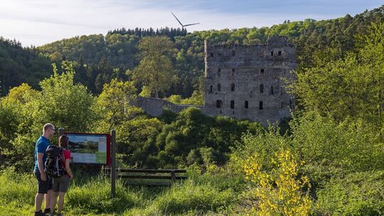 Ein Paar wandert im Grün der Natur Nähe Kastellaun.