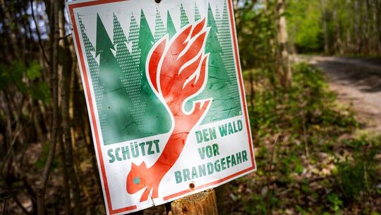 Schild mit der Aufschrift «Schütz den Wald vor Brandgefahr»