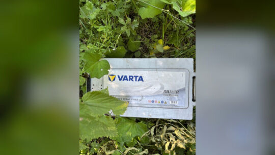Die entsorgte Batterie in der Grünfläche an der L 68.