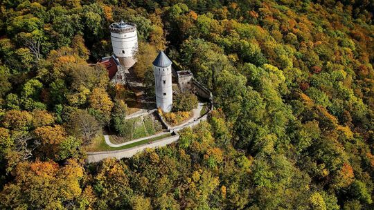 Burg Plesse im herbstlichen Wald