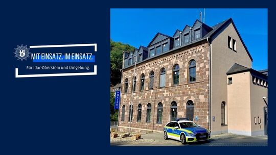 Streifenwagen vor dem Dienstgebäude der Polizeiinspektion Idar-Oberstein