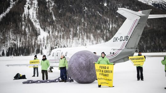 Weltwirtschaftsforum in Davos - Greenpeace am Flughafen Samedan
