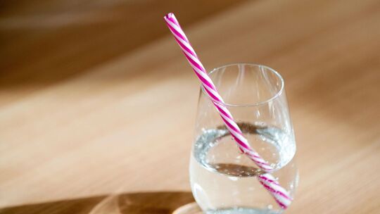 Ein Glas Mineralwasser mit einem Strohhalm Ein Glas Mineralwasser mit einem Strohhalm