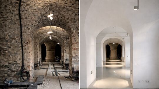 Der direkte Vergleich aus dem Erdgeschoss und dem ersten Stockwerk, wo bald die Dauerausstellung des Landesmuseums einziehen sol