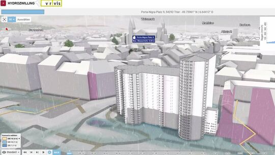 So sieht die neue 3D-Simulation im Hydrozwilling aus – hier am Beispiel der Porta Nigra in Trier.