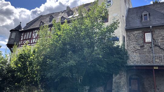 Etwas  verwunschen hinter Büschen und Bäumen wirkt das Katzenelnbogener Schloss im Sommer schon.