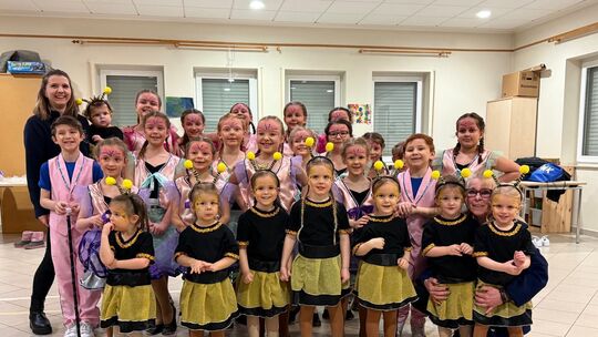 Die Kindertanzgruppen, die beim Karneval in Wolken aufgetreten sind.