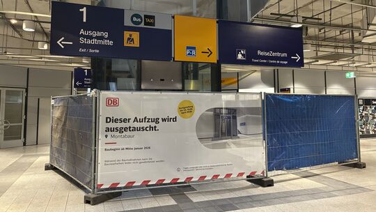 Die Aufzüge am ICE-Bahnhof in Montabaur sind vorausschtlich bis Sommer außer Betrieb.