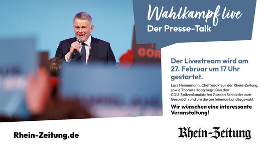 Gordon Schnieder stellt sich in Koblenz den Fragen von Chefredakteur Lars Hennemann und seinem Stellvertreter Thomas Haag.