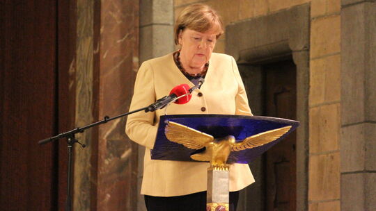 Altbundeskanzlerin Angela Merkel hält eine Predigt in der Basilika Maria Laach. Anlass sind die Laacher Fastenpredigten. Der And