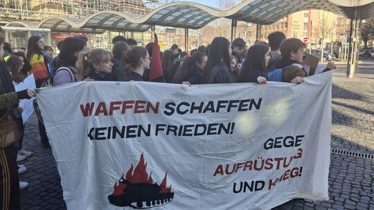 Etwa einhundert Demonstranten zogen am Donnerstag durch die Innenstadt, um gegen die Wehrpflicht zu protestieren.