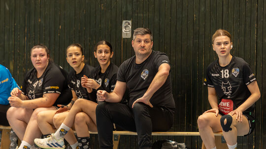 Angespannt: Sebastian Franz (Zweiter von rechts), Trainer der HSG Nahe-Glan, fiebert mit seinem Team mit.
