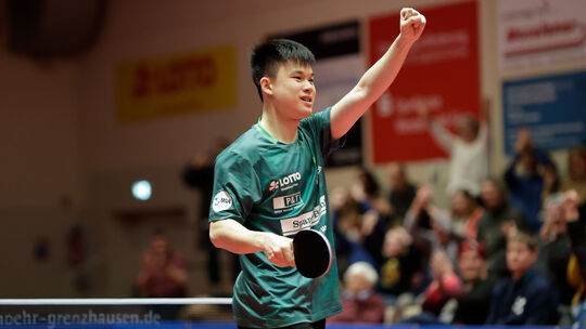 Mit zwei Siegen der Mann des Abends beim TTC Grenzau: Feng Yi-Hsin eröffnete das Heimspiel mit dem Viersatzerfolg gegen Alberto