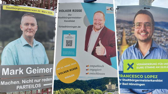 Wer macht das Rennen bei der Stadtbürgermeisterwahl am 22. März in Bad Hönningen? Mark Geimer (parteilos; von links), Volker Ris