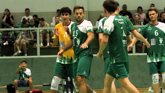 Am ersten Spieltag demonstrierten die Westerwald Volleys um Routinier Alexander Krippes (2. von links) gegen Konstanz Stärke. Do