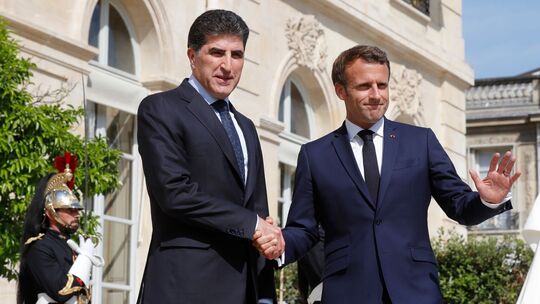 Kurdenpräsident Barsani mit Emmanuel Macron Kurdenpräsident Barsani mit Emmanuel Macron