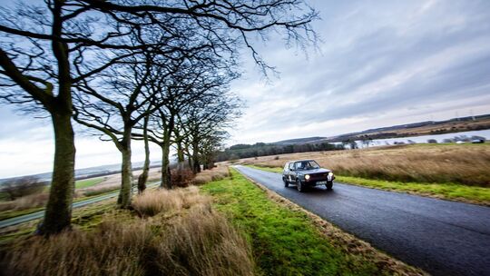 Golf GTI von 1984 bei der Oldtimer-Rallye LeJog