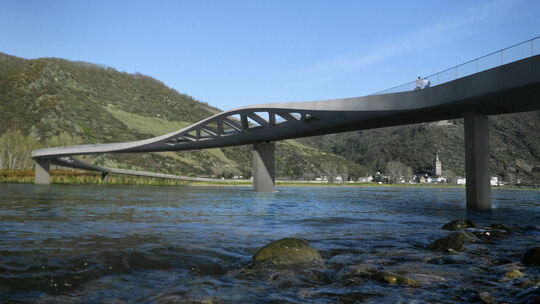 Der Siegerentwurf der Mittelrheinbrücke von 2009 ist welterbeverträglich, liegt jedoch in einem wichtigen Naturschutzgebiet.