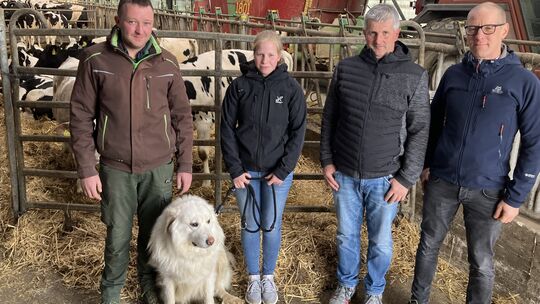 Auf ihrem Bauernhof in Hasselbach haben Martin Hähner und Marie Utsch (von links), hier mit Herdenschutzhund Argus, schon mehrfa