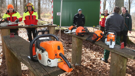 Jeder Teilnehmer hat zum Kurs seine eigene Motorsäge mitgebracht. Jeder Teilnehmer hat zum Kurs seine eigene Motorsäge mitgebracht.
