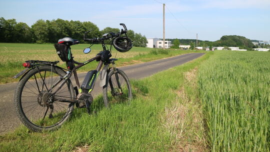 Im Hintergrund ist das Gewerbegebiet "Alter Galgen" zu sehen, an das sich "Ober dem Beulköpfchen" auf Eschelbacher Gemarkung ans