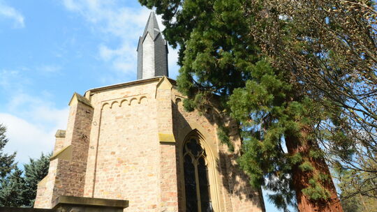 Von außen scheint alles normal, doch das Dach der Kapelle ist wohl undicht, sodass der Putz in den Gewölbezwickeln abblättert. N