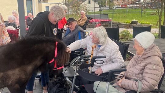 Für jeden Bewohner und Besucher gab es Zeit, die geduldigen Ponys - Auge in Auge mit ihnen - anzufassen und ein kleines "Gespräc