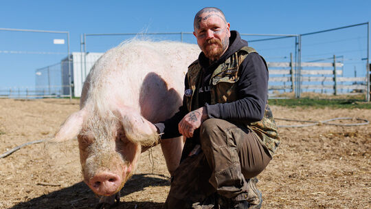 Schwein Eberhard ist eines der ersten Tiere, die Markus Gärtner auf seinem Lebenshof "Ein bisschen Wärme" in Kirchberg aufgenomm