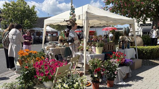 Auch die bunt blühenden Blumenampeln duften beim Angebot nicht fehlen und zogen die Blicke auf sich.