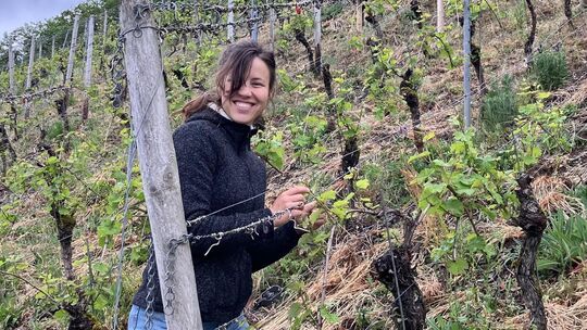 Jungwinzerin Lea Hansen bewirtschaftet für das "Bullvue" die ehemaligen Weinberge von Friedhelm Lenz.