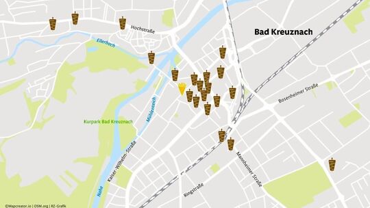 Die Döner-Dichte in Bad Kreuznach auf einen Blick: Gerade in und rund um die Mannheimer Straße finden sich zahlreiche Fladenbrot