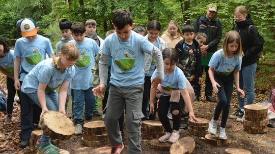 Geschicklichkeit war beim Baumscheibenlauf angesagt, was die 3b der Schule "Am Honigberg" Winzenheim bestens umsetzte.