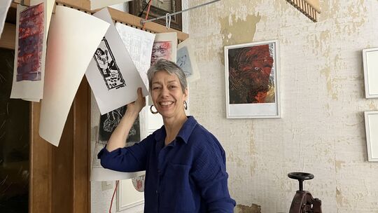 Bilder in verschiedenen Drucktechniken sind im Atelier von Sabine Schinnen-Bohé in Eller zu sehen.