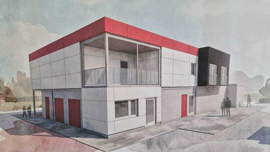 So ist der Anbau ans Sportheim der SG Hüffelsheim geplant. Gebaut wird in Container-Bauweise.