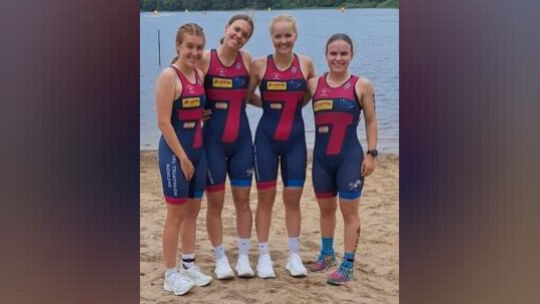 Das Zweitligateam des SRL Triathlon Koblenz in Freilingen mit (von links) Lynn Bandmann, Hanna Urban, Sophie Schmitz uns Leonie