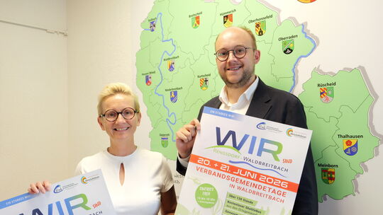 Die Vorsitzende des Wirtschaftsforums, Peggy Stüber, und VG-Bürgermeister Pierre Fischer freuen sich auf die VG-Tage am 20. und