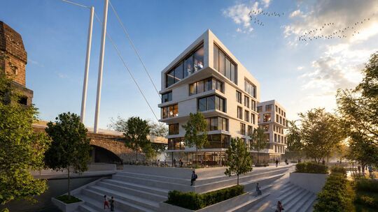 So könnte das 24 Meter hohe Apartment-Hotel neben den Remagener Brückentürmen aussehen.
