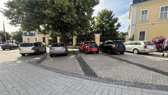 Die Querstreifen im Pflaster vor dem Neuwieder Schloss werden von einigen Autofahrern als Parkplatz-Markierungen interpretiert.