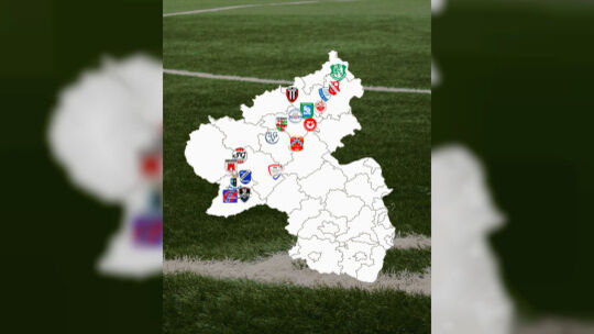 So sieht die neue Landkarte der Rheinandliga aus - es gibt sechs Aufsteiger mit Trier-Tarforst, Untermosel Kobern, Malberg/Rosen