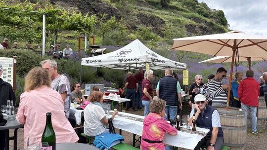 Besucher genossen beim Lavendelblütenfest in Lehmen regionale Weine, mediterrane Kräuter und vieles mehr.