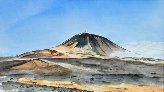 Im vergangenen Jahr hat Helmut Schmid das Bild Teide geschaffen. Es ist neben anderen Bildern, Fotos und Kunstwerken in der Auss