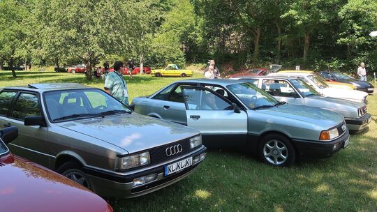 Bei der Oldtimerwanderung standen am Freilichtmuseum in Bad Sobernheim Audis der 80er-Jahre gleich in der ersten Reihe, ein Audi