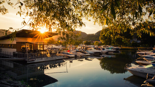 Der Jachthafen und das Restaurant Treiser Bootshaus gehören zu den "Mosel Islands" dazu.